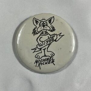 Vintage 1988 Michael Ricker Pewter Cat Pinback Button Cartoon Cat Collector Pin